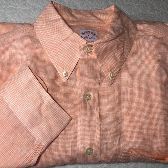 Brooks Brothers Other - Brooks Brothers 1818 Men’s Large All Irish Linen Button Down Shirt, Orange/White